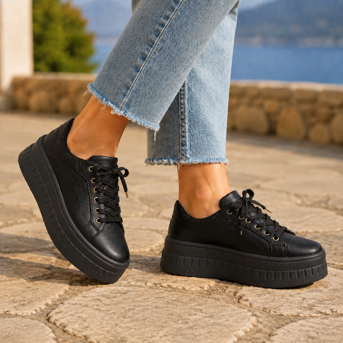 chunky platform lace-up sneakers for women