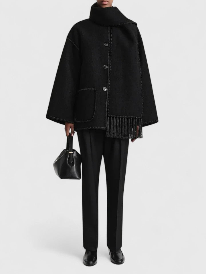 Contrast-trim scarf jacket for women
