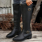 Double buckle knee-high boots in black for women