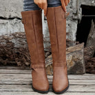 Double buckle knee-high boots in brown for women