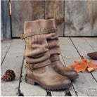 Knit buckle winter boots in khaki for women