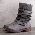 Knit buckle winter boots in grey for women