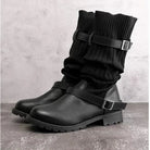 Knit buckle winter boots in black for women