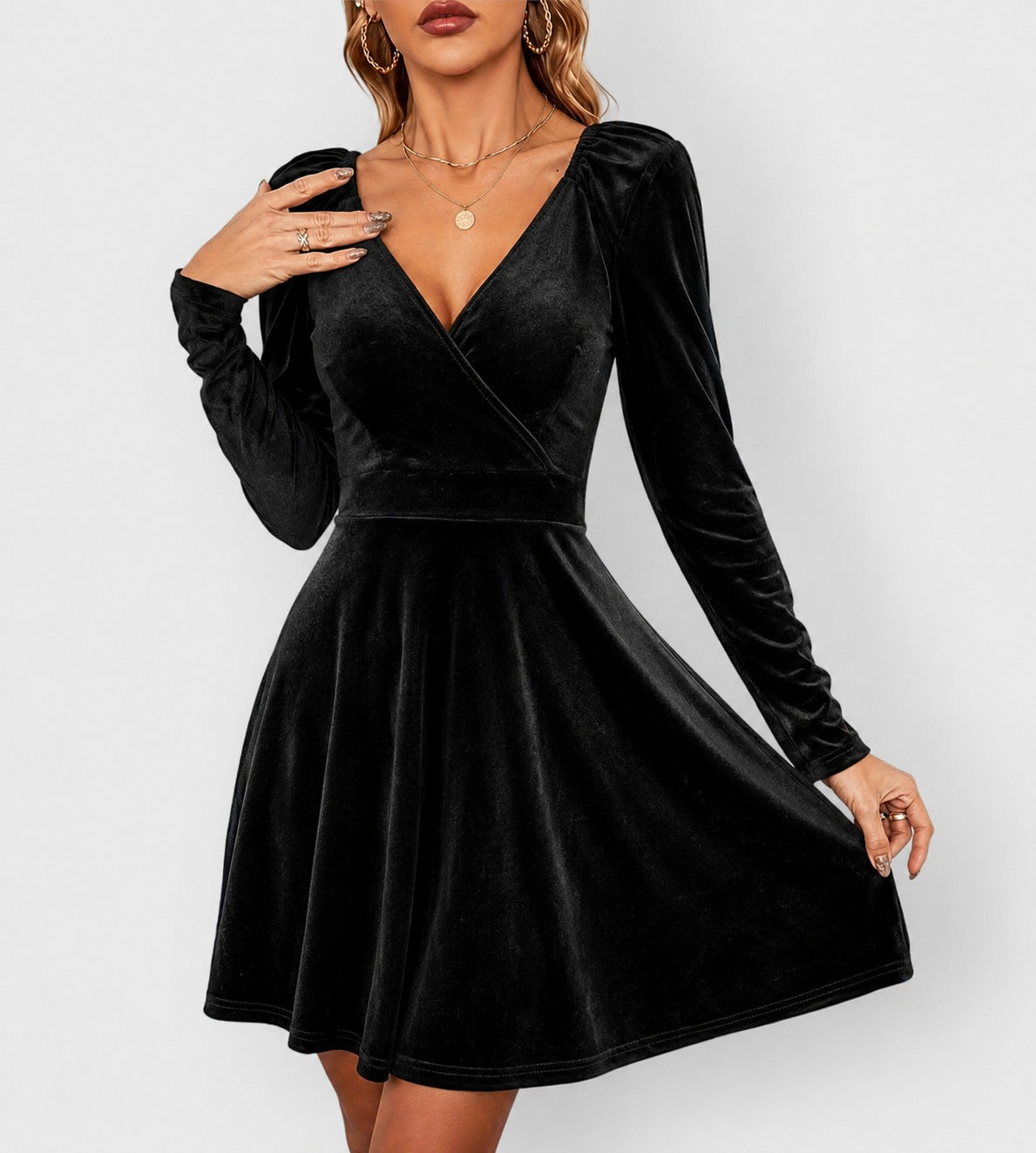 Velvet wrap Christmas party dress for women