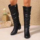 Studded buckle slouch boots for women