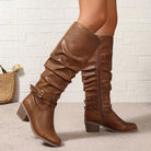 Studded buckle slouch boots in brown for women