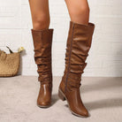 Studded buckle slouch boots for women