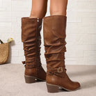 Studded buckle slouch boots for women