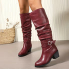 Studded buckle slouch boots for women