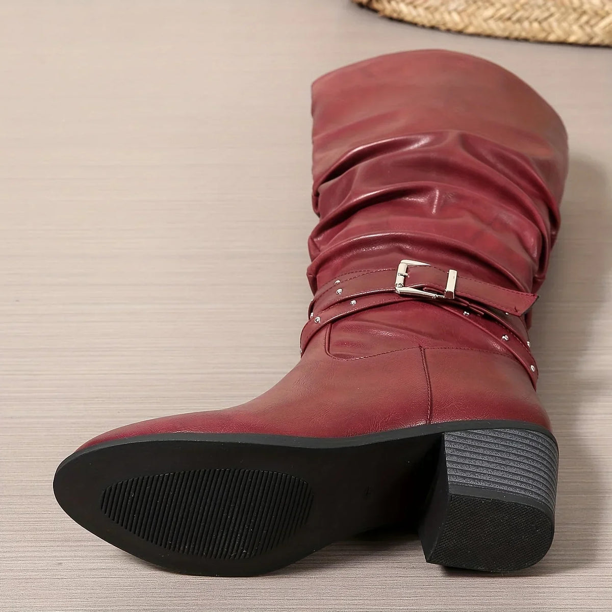 Studded buckle slouch boots for women
