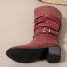 Studded buckle slouch boots for women