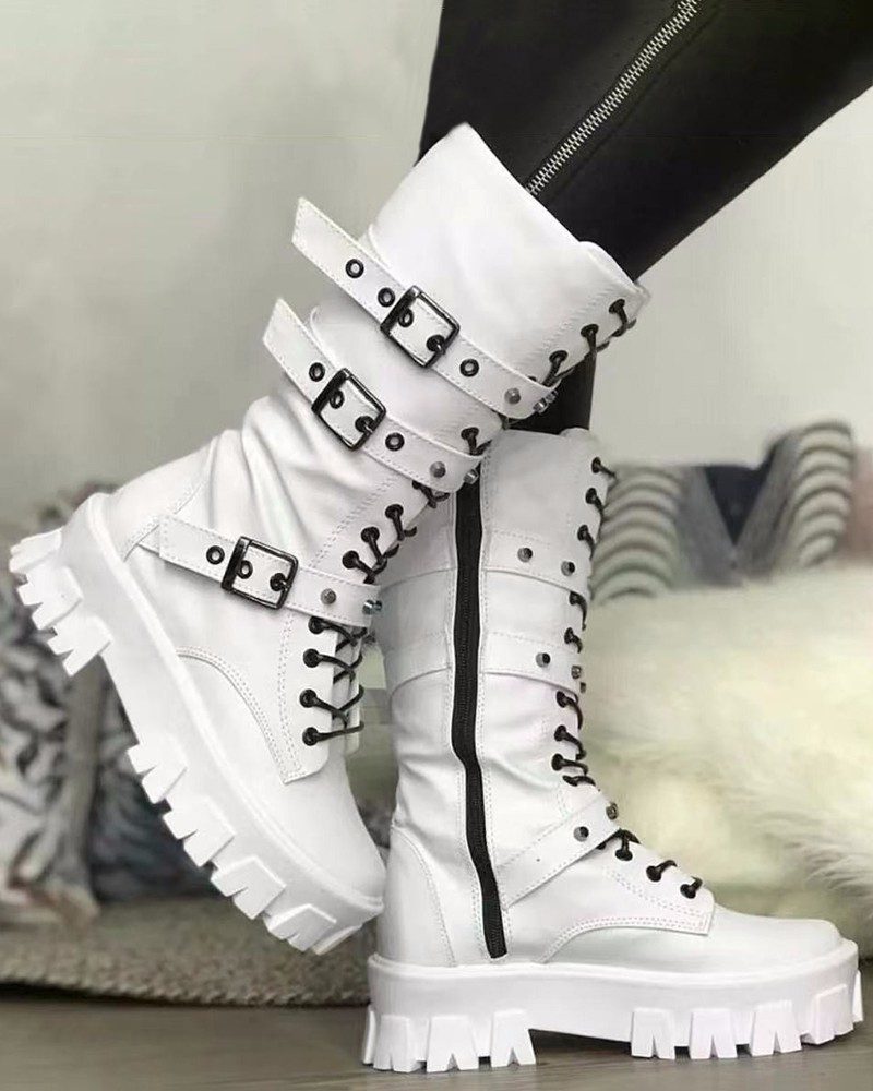 Chunky lace-up platform ankle boots for women