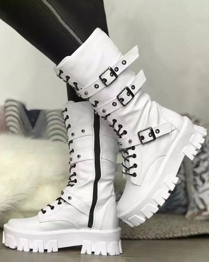 Chunky lace-up platform ankle boots for women