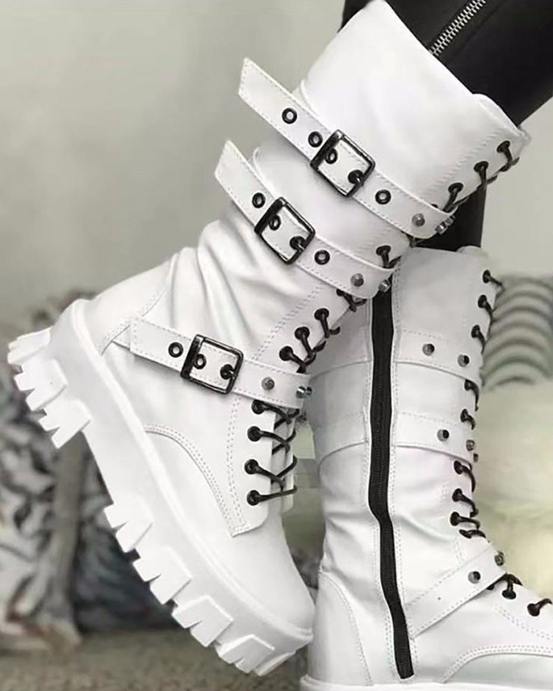 Chunky lace-up platform ankle boots for women