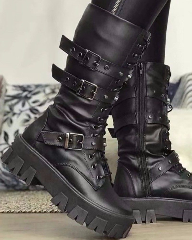 Chunky lace-up platform ankle boots for women