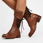 Lace-up mid-calf leather boots for women