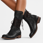 Lace-up mid-calf leather boots for women