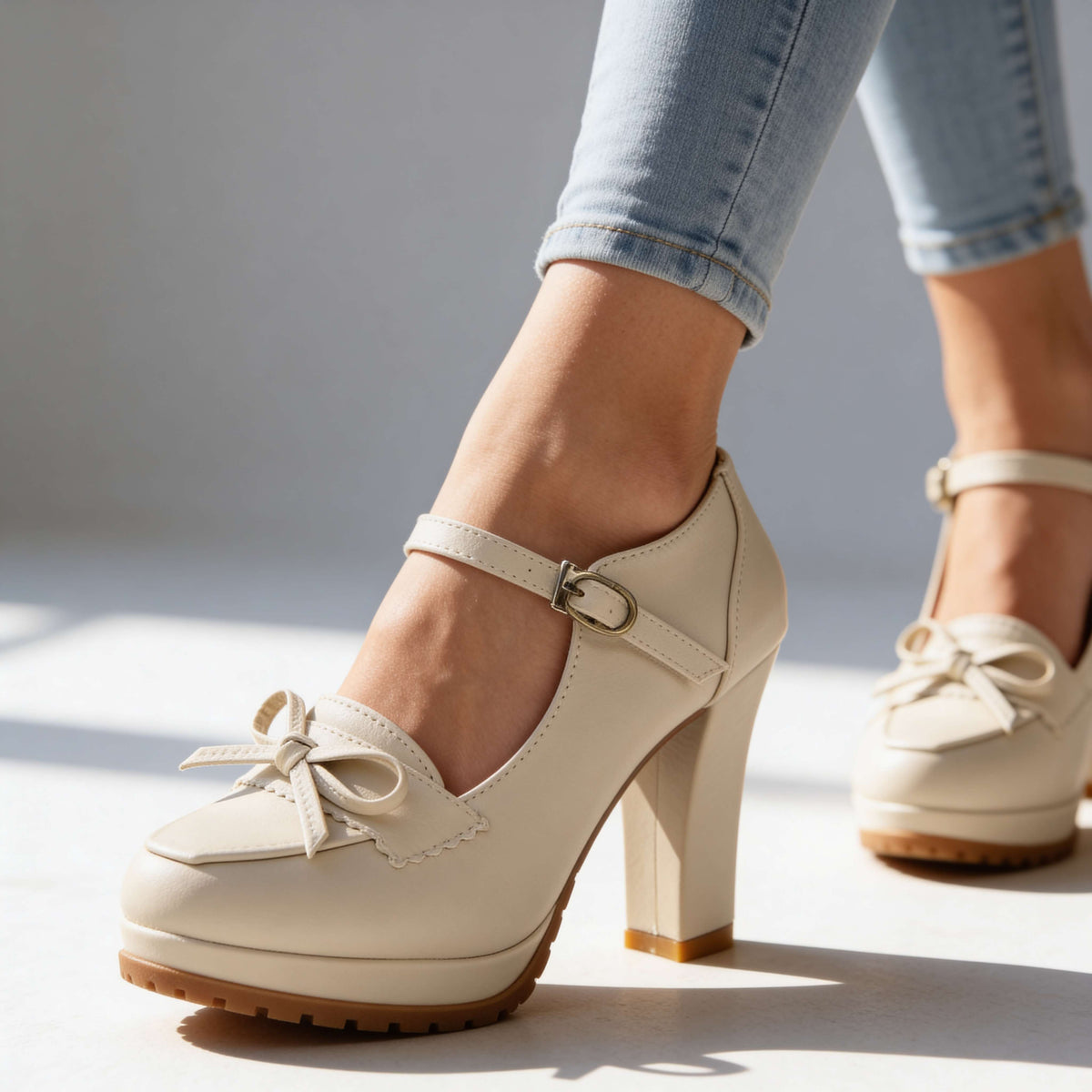 bow-tie buckle pumps for women