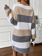 Striped balloon sleeve sweater dress for women