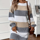 Striped balloon sleeve sweater dress for women
