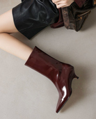 Curved kitten heel ankle boots for women