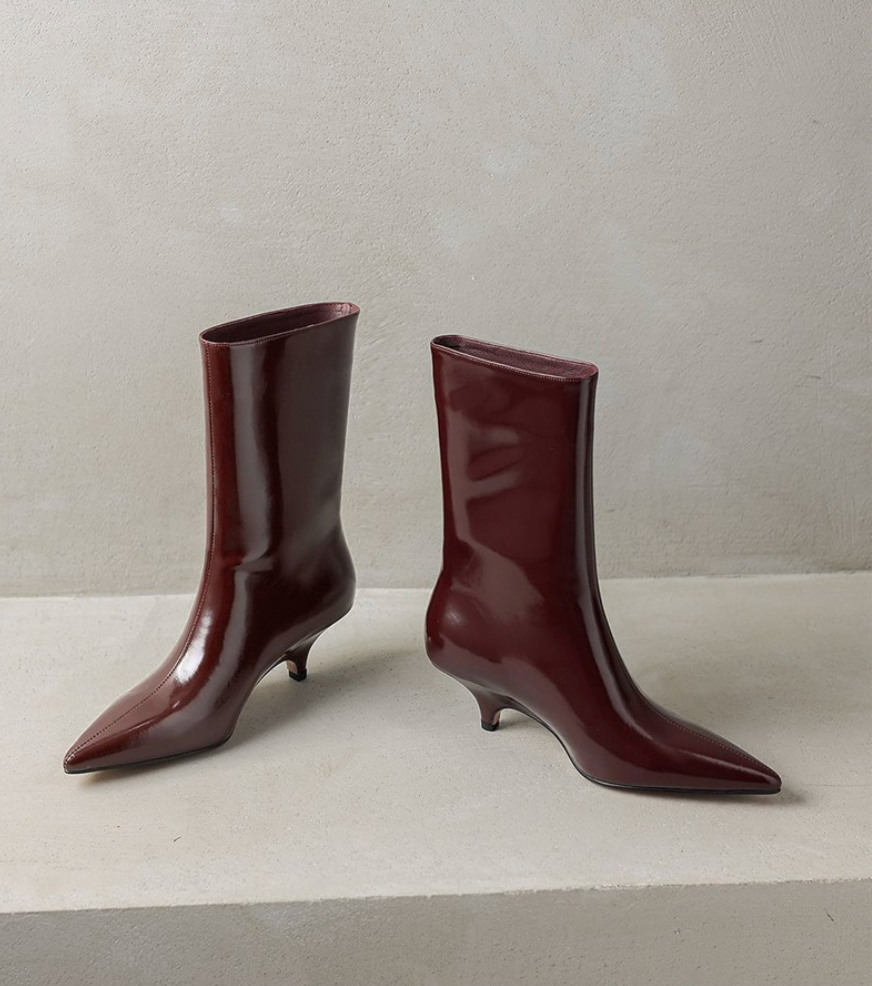 Curved kitten heel ankle boots for women