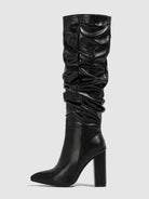 Ruched leather-look block heel slouch boots for women