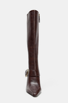 Buckled pointed toe knee-high boots for women