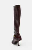 Buckled pointed toe knee-high boots for women