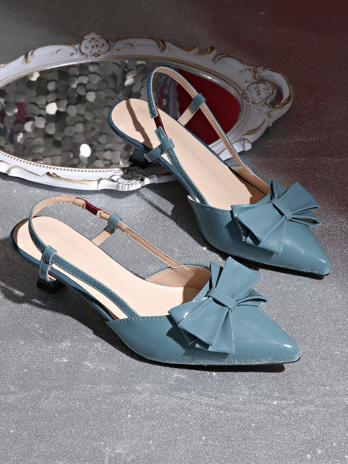 Bow slingback kitten heels for women
