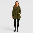 Olive green textured fleece tunic hoodie for women