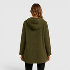 Olive green textured fleece tunic hoodie for women