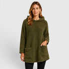 Olive green textured fleece tunic hoodie for women