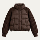 Cable knit sleeve cropped puffer jacket for women
