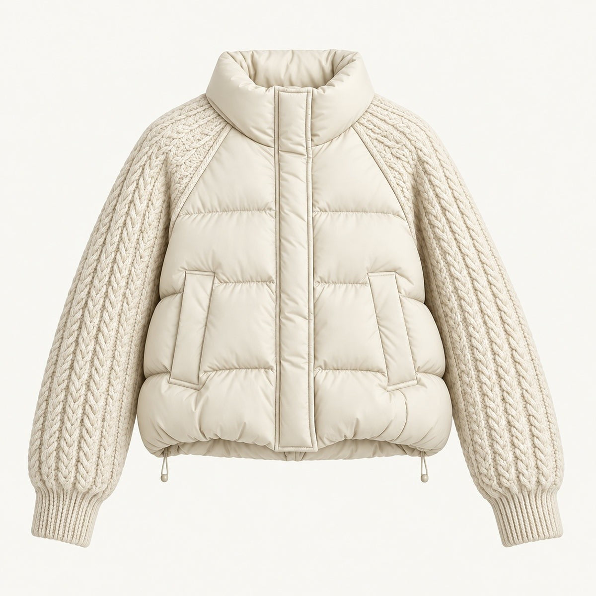 Cable knit sleeve cropped puffer jacket for women