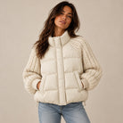 Cable knit sleeve cropped puffer jacket for women