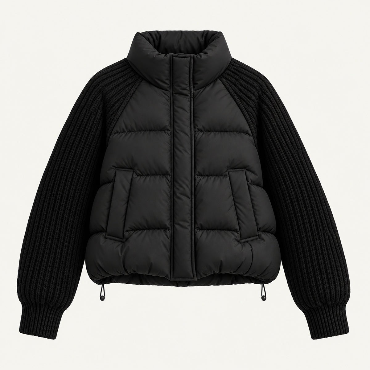 Cable knit sleeve cropped puffer jacket for women