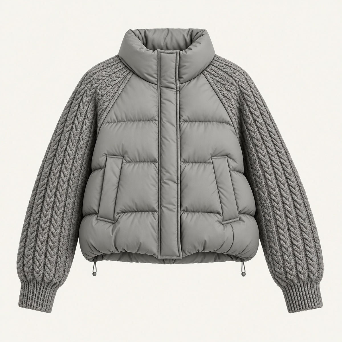 Cable knit sleeve cropped puffer jacket for women