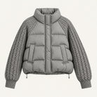 Cable knit sleeve cropped puffer jacket for women