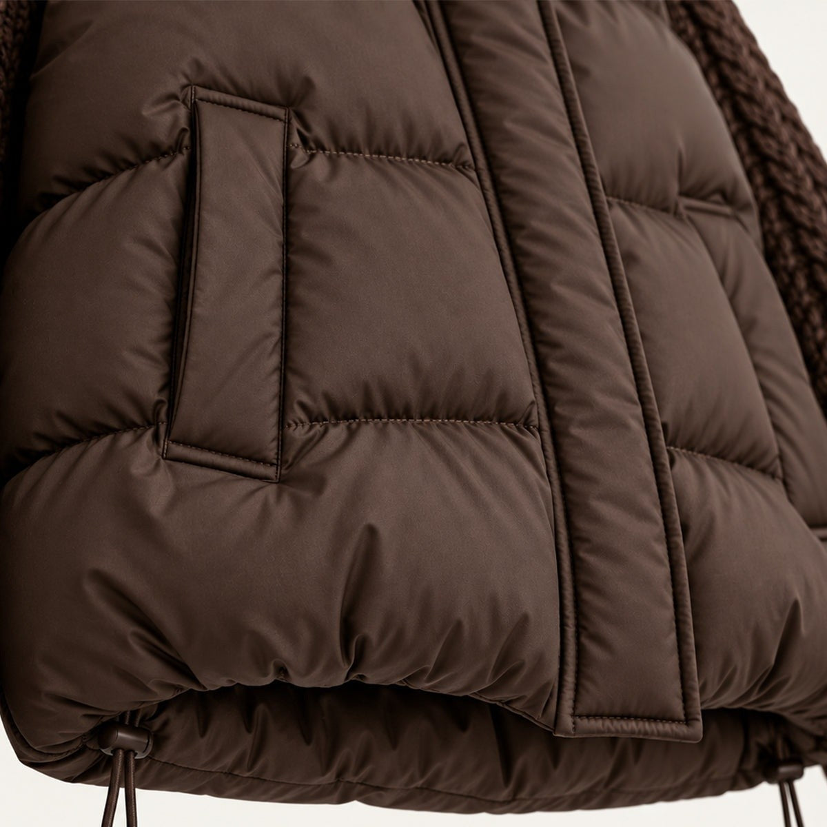 Cable knit sleeve cropped puffer jacket for women