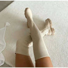Thigh high sock boots in beige for women