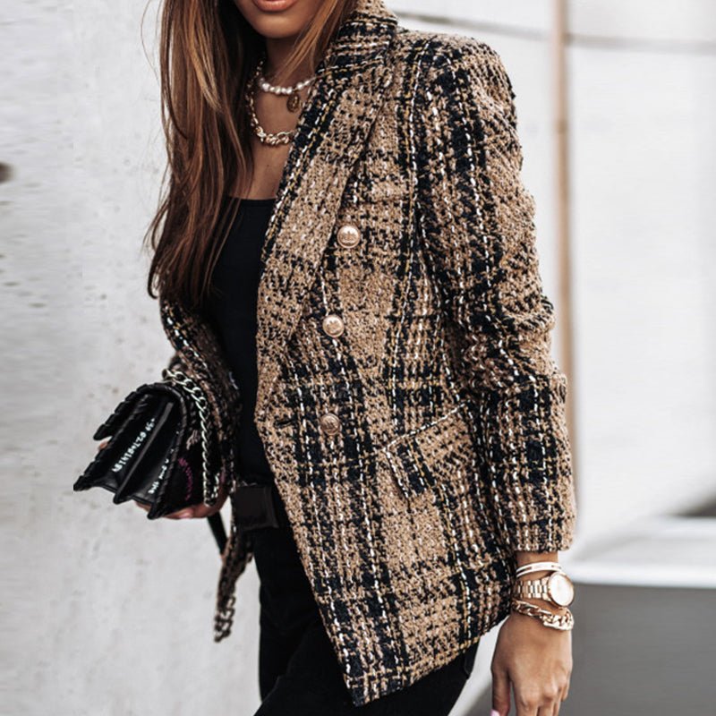 Textured plaid blazer for women