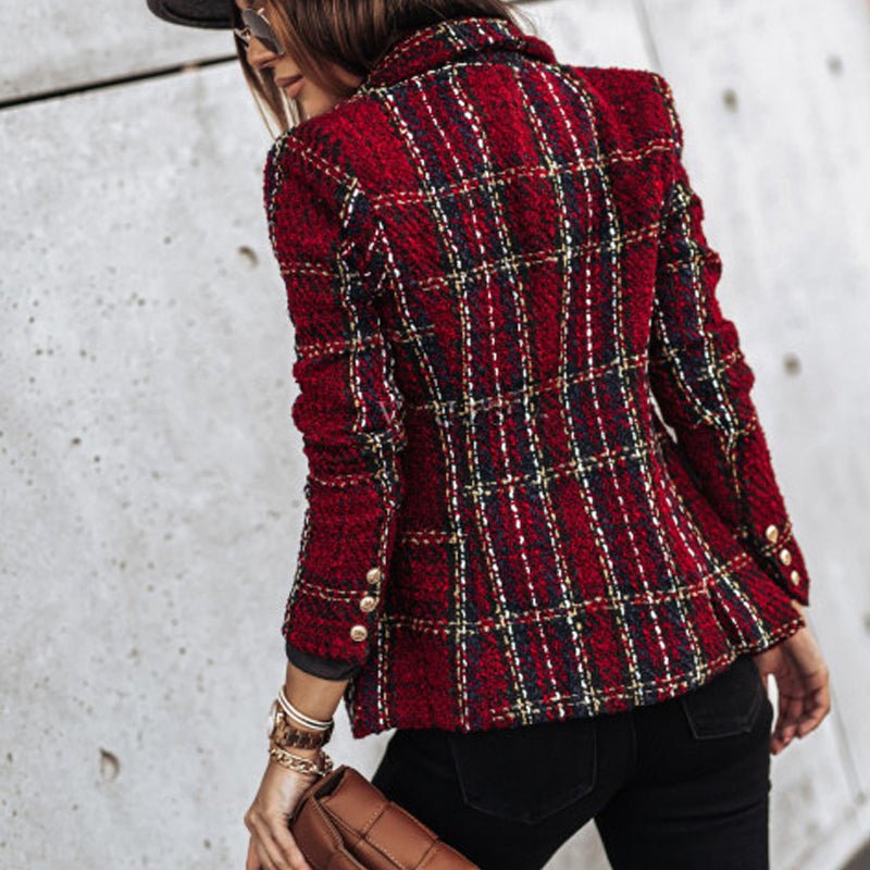 Textured plaid blazer for women