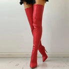 Thigh high stiletto boots in red for women