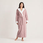 Hooded sherpa trim fleece robe for women
