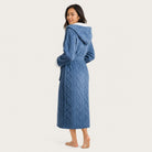 Hooded sherpa trim fleece robe for women