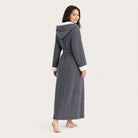Hooded sherpa trim fleece robe for women