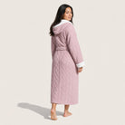 Hooded sherpa trim fleece robe for women