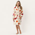 Fruit print plush fleece robe for women