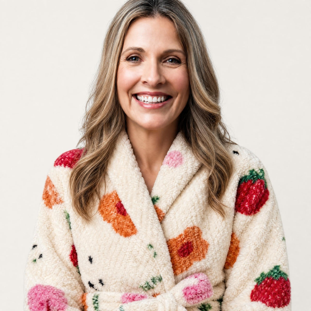 Fruit print plush fleece robe for women